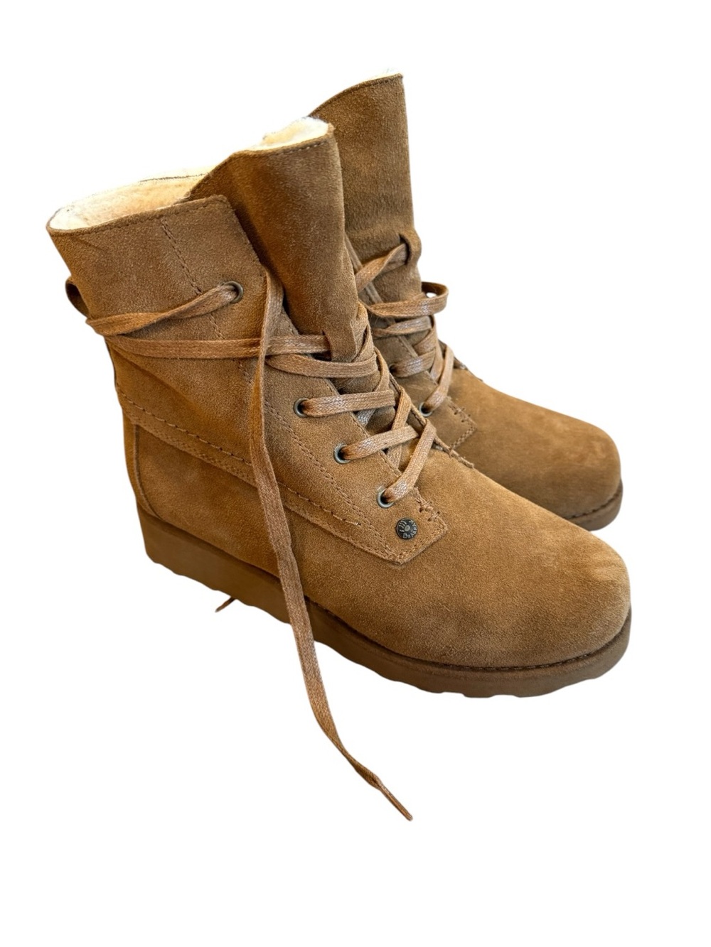 BearPaw Women's Tan Suede Lace-Up Ankle Boots